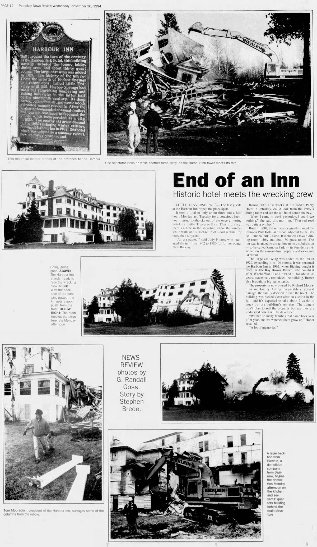 Harbour Inn (Harbor Inn, Ramona Park Hotel) - Nov 16 1994 Article (newer photo)